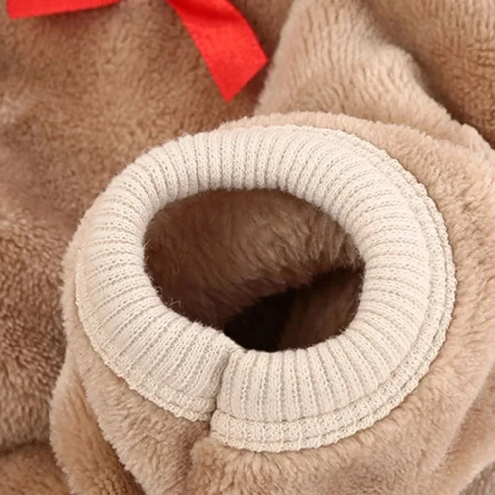 Coral Fleece Thickened Four-Legged Clothes With Bear & Heart Pattern